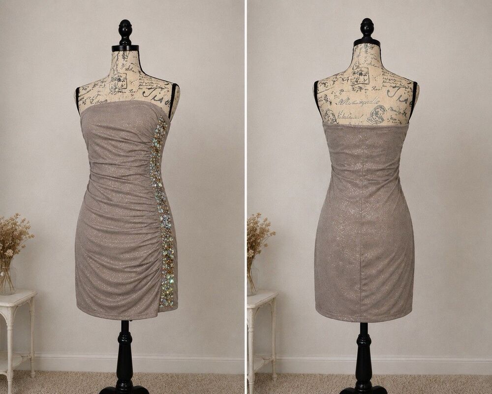Teeze Me Strapless Glitter Ruched Bodycon Mini Dress Size 11 Beaded Party Prom